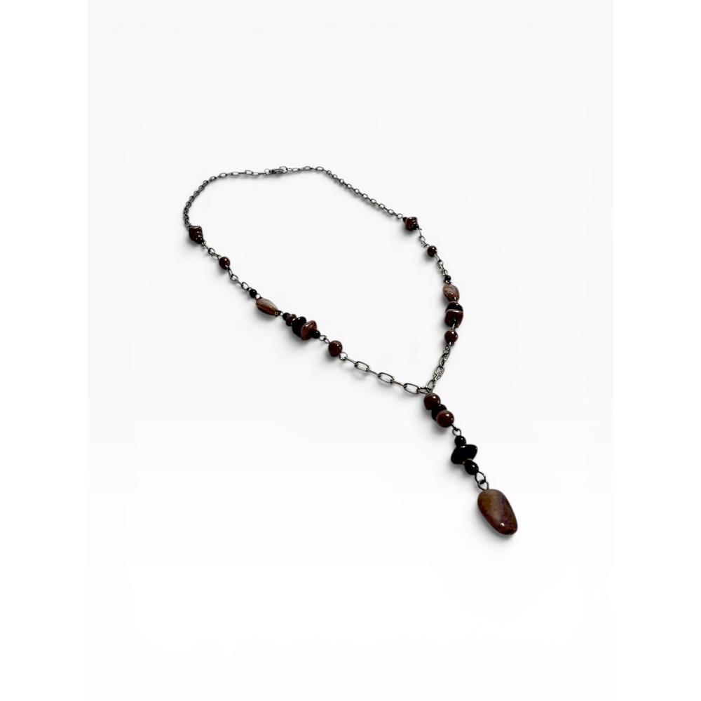 Y Drop Lariat Necklace Women 25in Mauve Black Stone Silver Tone Chain - Picture 4 of 7